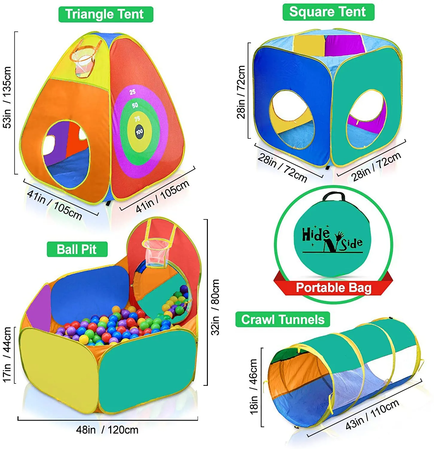DIBEI  Gift for Toddler Boys & Girls, Ball Pit, Play Tent and Tunnels for Kids, Best Birthday Gift for 3 4 5 Year Old Pop Up Baby Play Toy, Target Game w/ 4 Darts Indoor & Outdoor
