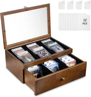 Display Case with Large Clear Window$ Sports Trading Card Box with Dividers for TCG/Mtg Collection Trading Card Storage Box$ 70  Graded Card Storage Box mimic switch uncorrupt with Custom Drawer$ Wood Storage 