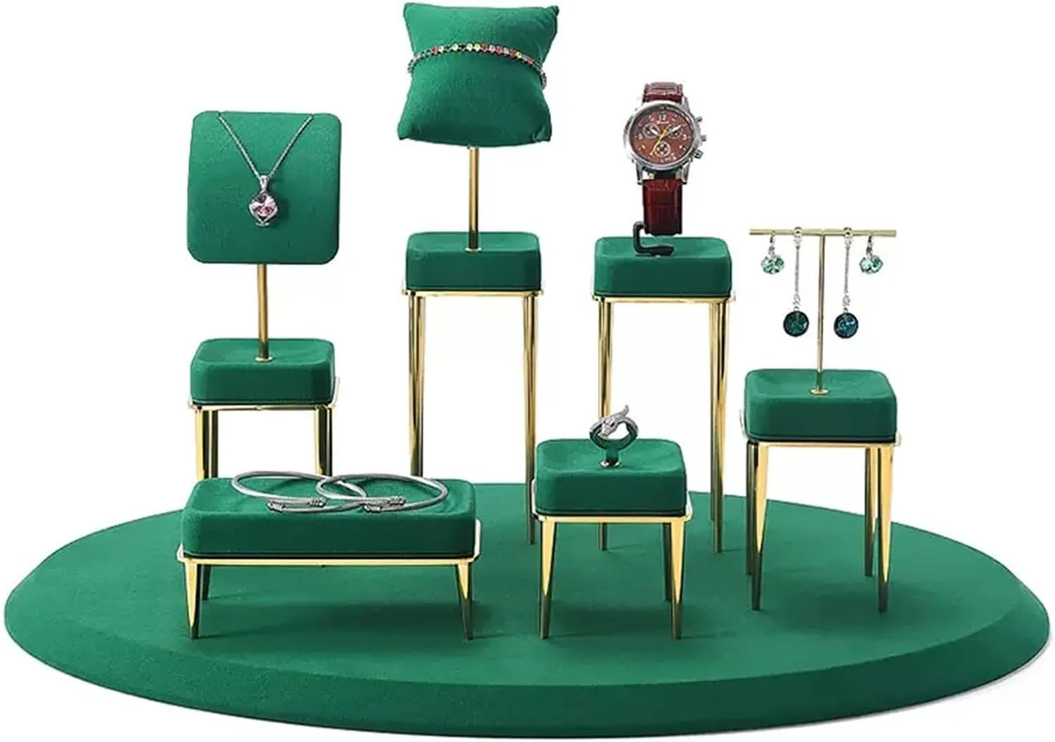 Display Norman angiotensin groan rate Earring Ring Bracelet Display Holder Set for Show, Green Velvet Jewelry Organizer Jewelry Stand 7pcs/ Pack Necklace Display Stands Jewelry Display Stands, Necklace Watch 