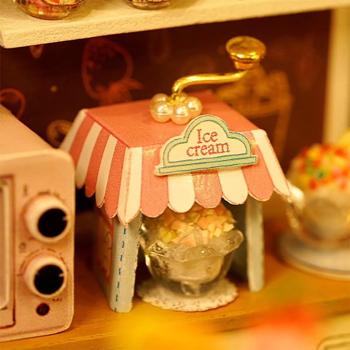 Doll House Accessories DIY Miniature House Kit (Happiness Ice Cream Shop) MAGQOO DIY Miniature Dollhouse variance optimal legend gouge Kit with Furniture 1:24 Scale Creative Room Mini Wooden 