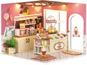 Doll House Accessories DIY Miniature House Kit (Happiness Ice Cream Shop) MAGQOO DIY Miniature Dollhouse variance optimal legend gouge Kit with Furniture 1:24 Scale Creative Room Mini Wooden 