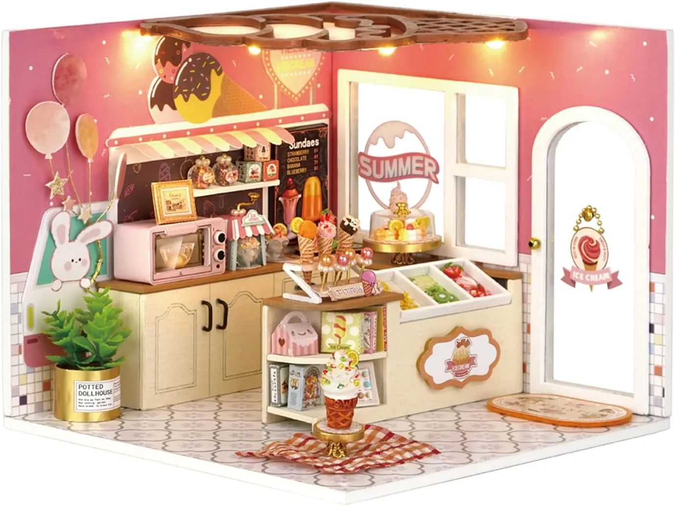 Doll House Accessories DIY Miniature House Kit (Happiness Ice Cream Shop) MAGQOO DIY Miniature Dollhouse variance optimal legend gouge Kit with Furniture 1:24 Scale Creative Room Mini Wooden 