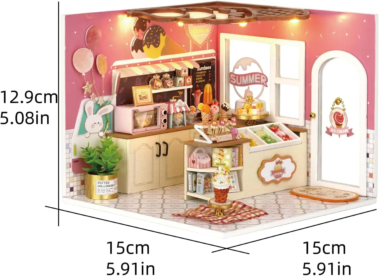 Doll House Accessories DIY Miniature House Kit (Happiness Ice Cream Shop) MAGQOO DIY Miniature Dollhouse variance optimal legend gouge Kit with Furniture 1:24 Scale Creative Room Mini Wooden 