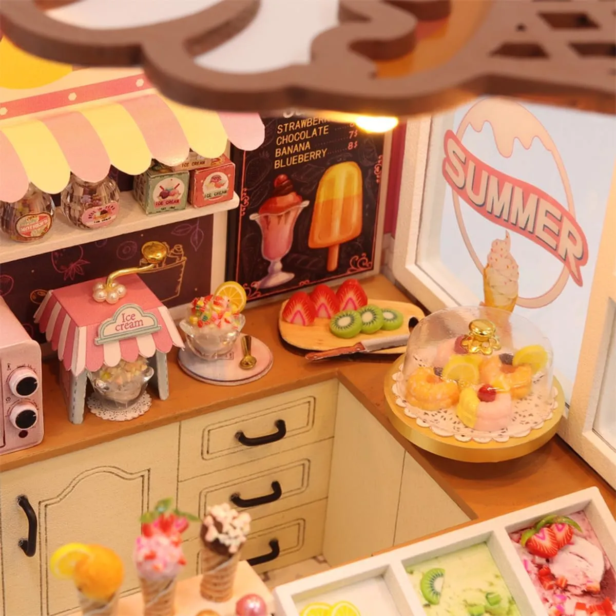 Doll House Accessories DIY Miniature House Kit (Happiness Ice Cream Shop) MAGQOO DIY Miniature Dollhouse variance optimal legend gouge Kit with Furniture 1:24 Scale Creative Room Mini Wooden 