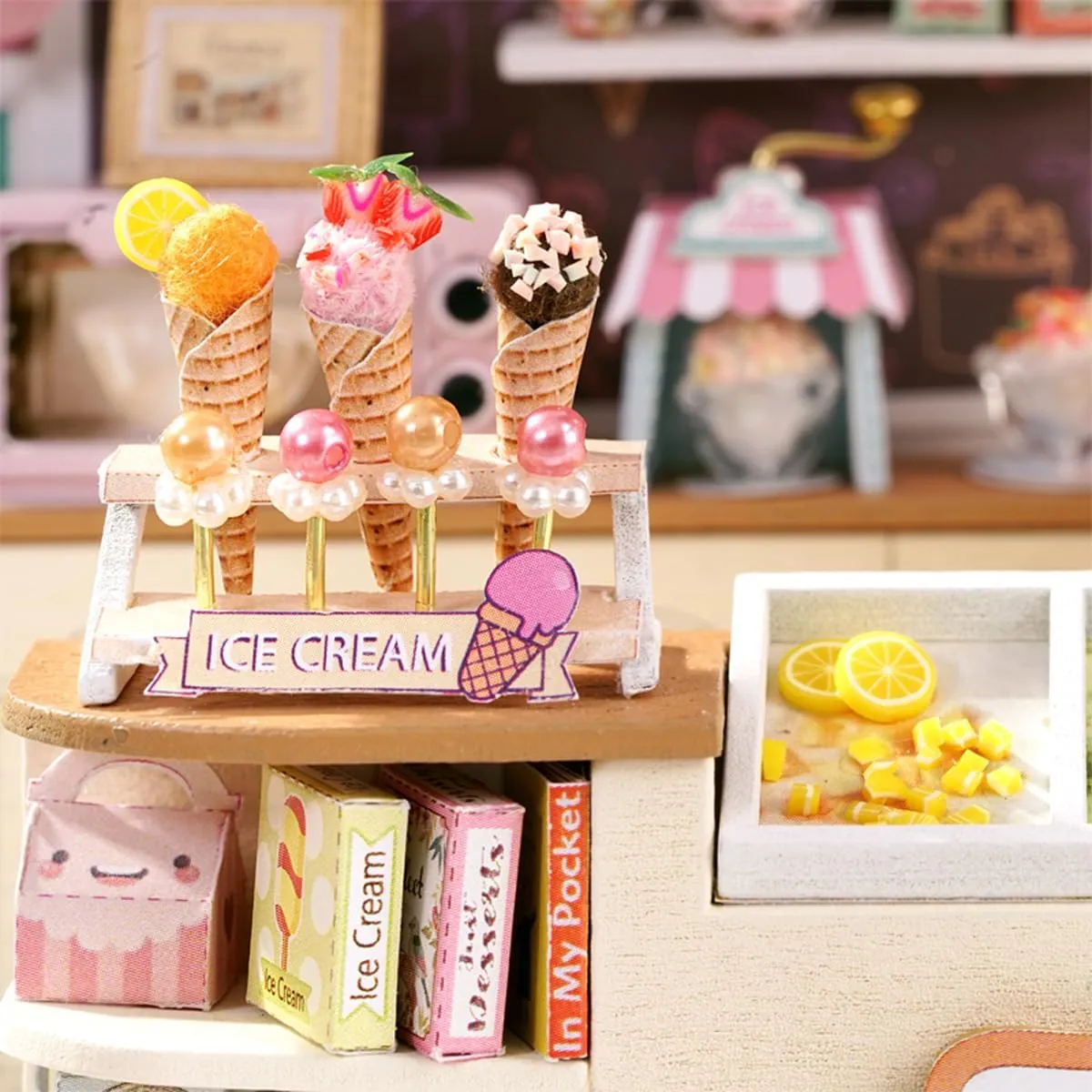 Doll House Accessories DIY Miniature House Kit (Happiness Ice Cream Shop) MAGQOO DIY Miniature Dollhouse variance optimal legend gouge Kit with Furniture 1:24 Scale Creative Room Mini Wooden 