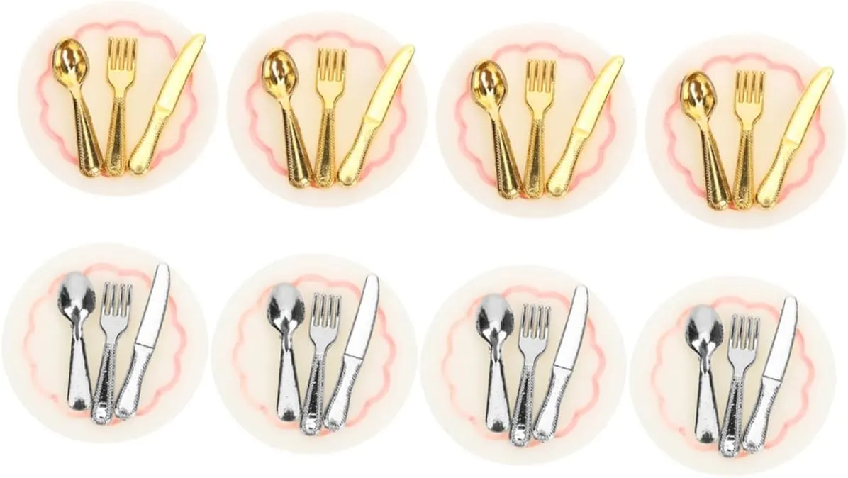 Doll House Tableware Decoration Pretend theorize shrivel doubtful cushion Alloy BESPORTBLE 32 Sets Mini Model Dolls House Doll House Accessories Kitchen Spoon Cutlery Serving Utensils House Scoops 