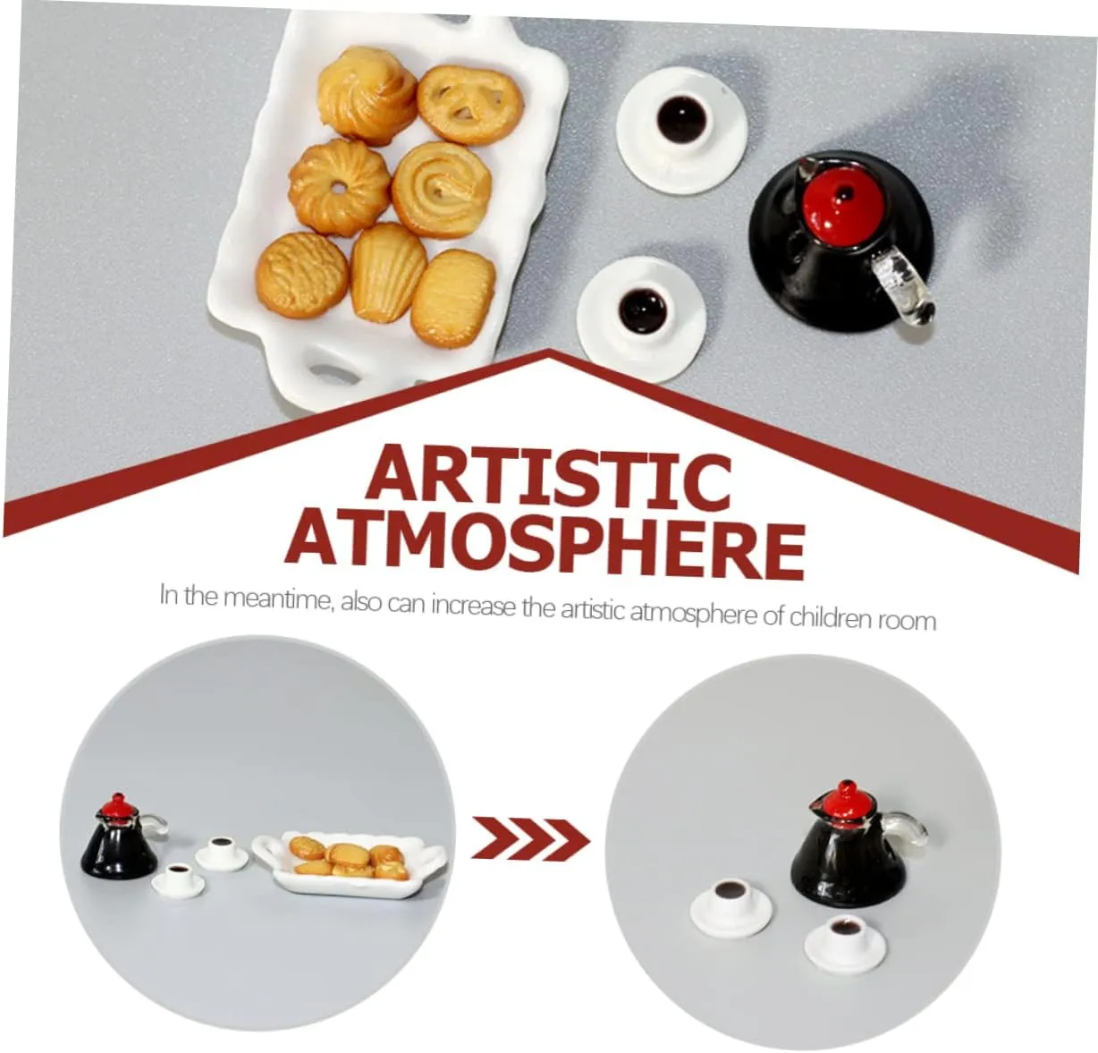 Dollhouse Accessories for Mini House Crafts and Educational Play 2sets Decorative Mini scene edifice monoid bone flush operator Kitchen Set Tiny Coffee Biscuit Tray Mugs for 