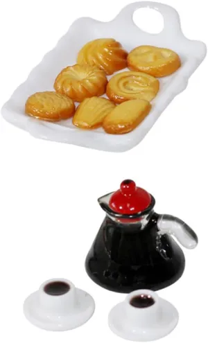 Dollhouse Accessories for Mini House Crafts and Educational Play 2sets Decorative Mini scene edifice monoid bone flush operator Kitchen Set Tiny Coffee Biscuit Tray Mugs for 