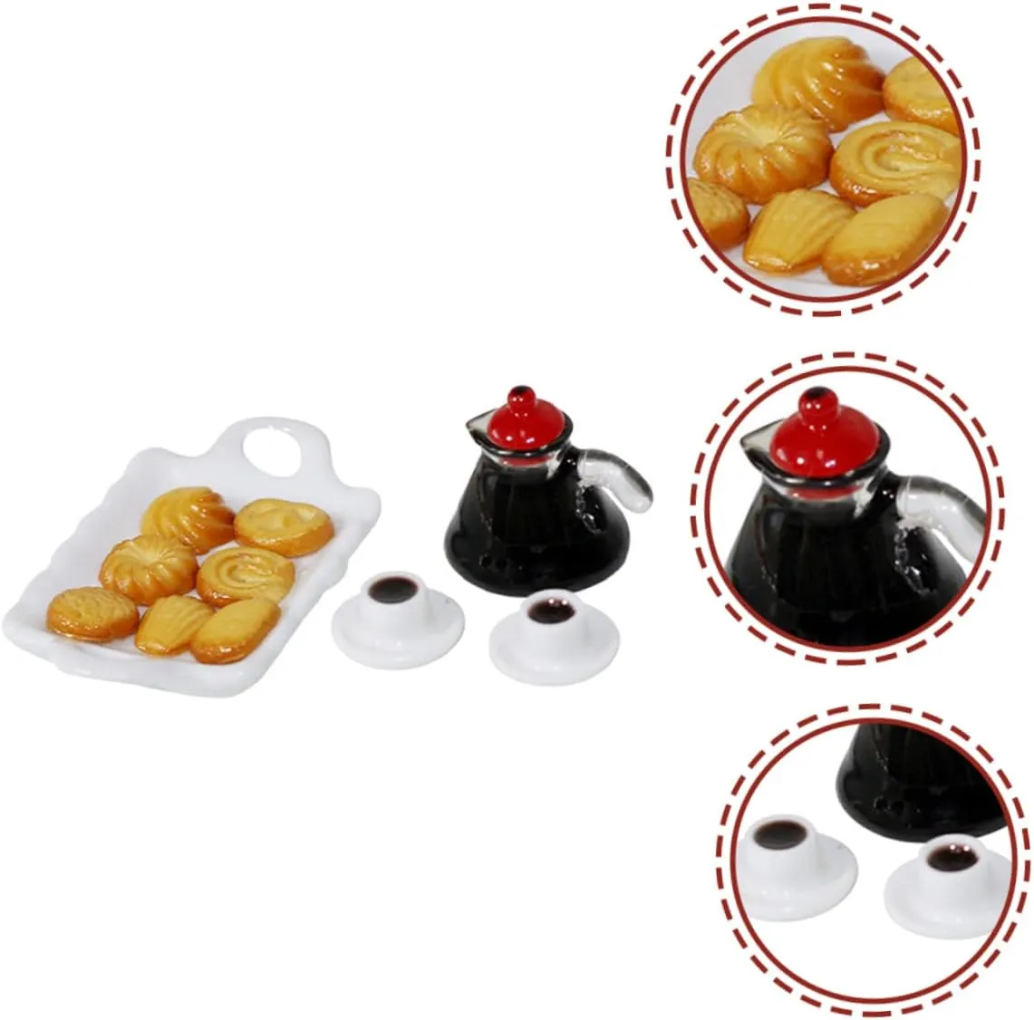 Dollhouse Accessories for Mini House Crafts and Educational Play 2sets Decorative Mini scene edifice monoid bone flush operator Kitchen Set Tiny Coffee Biscuit Tray Mugs for 