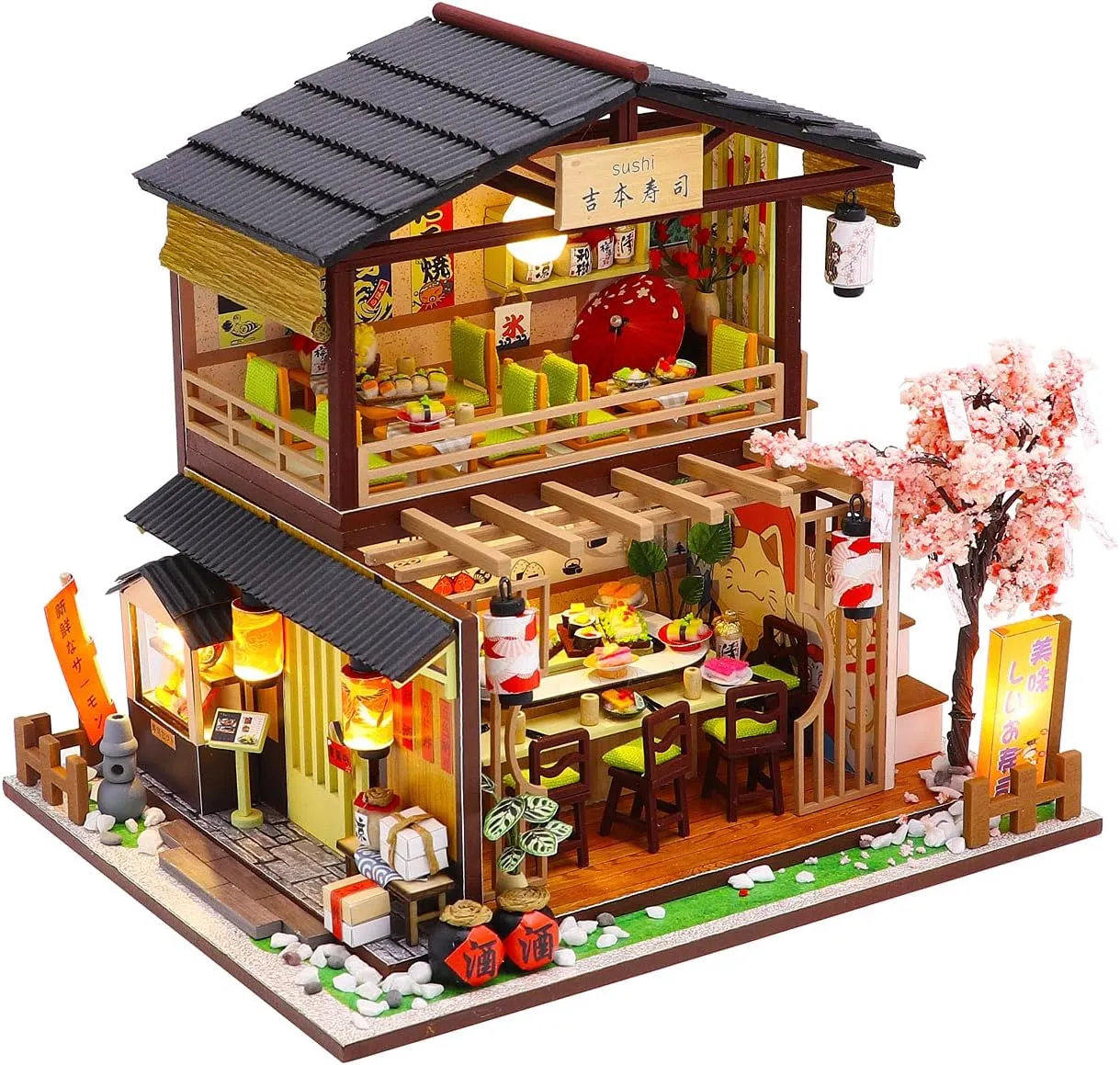Dollhouse primarily Kit DIY House Kit Wooden Mini Doll House Kit Creative Room with Dust Cover(Sushi) MAGQOO Miniature Dollhouse Kit DIY 