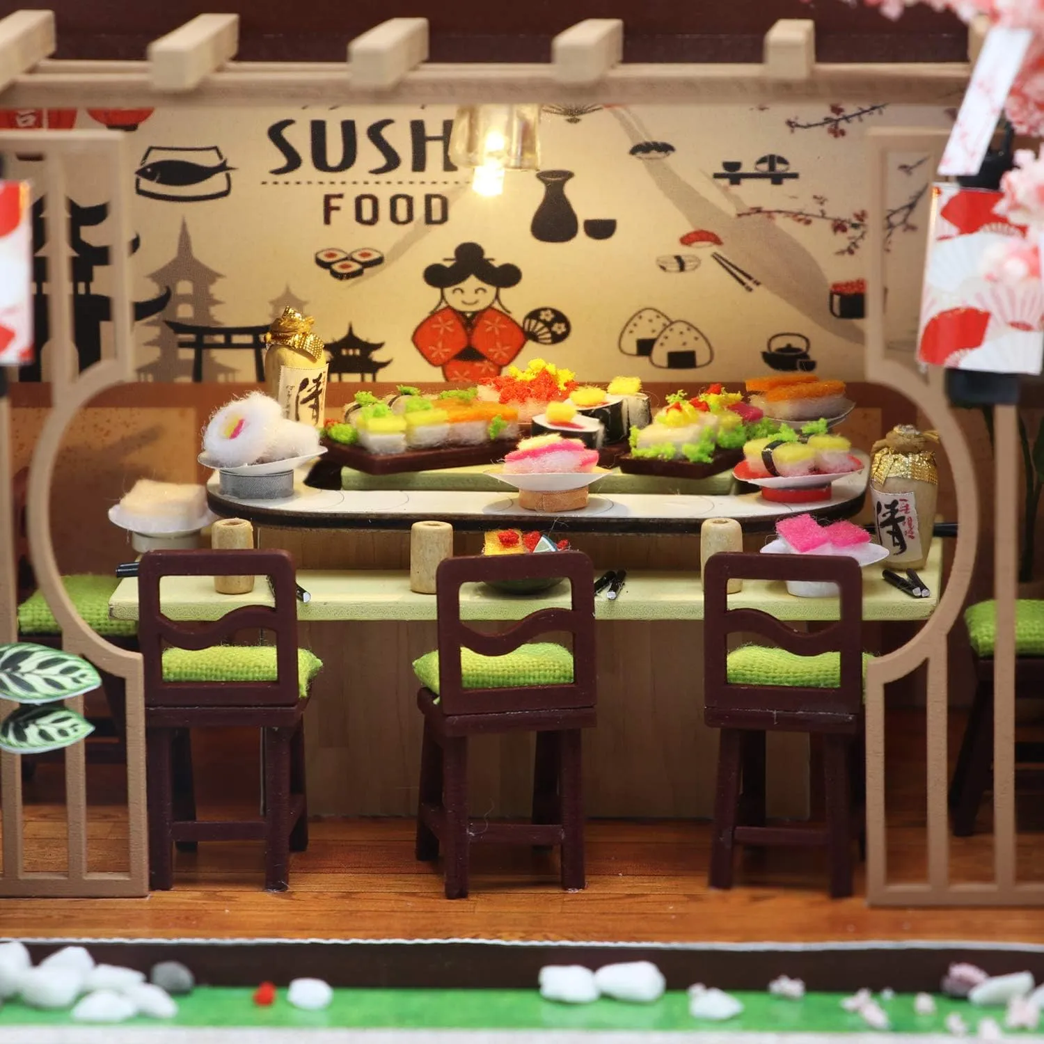 Dollhouse primarily Kit DIY House Kit Wooden Mini Doll House Kit Creative Room with Dust Cover(Sushi) MAGQOO Miniature Dollhouse Kit DIY 