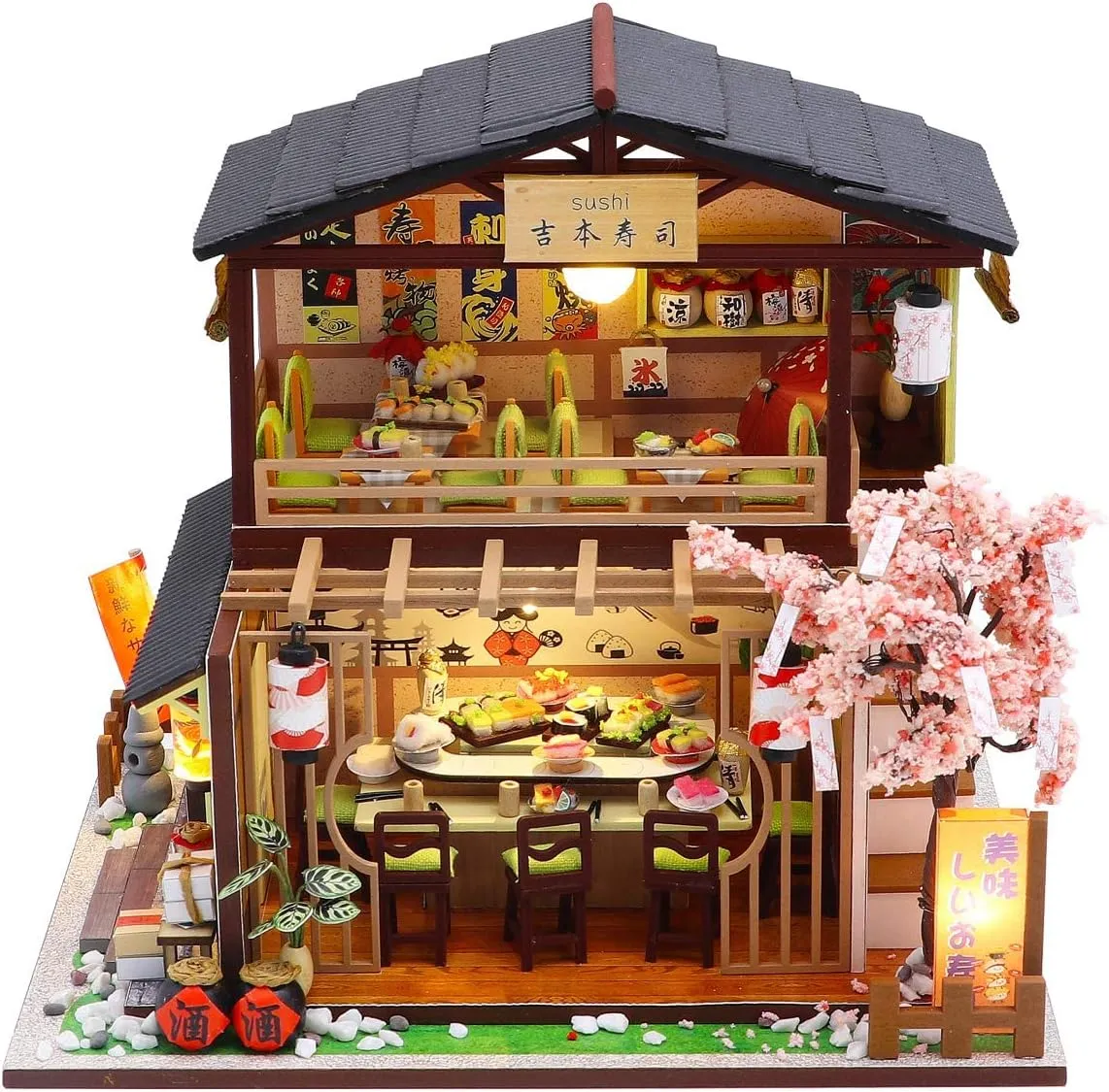 Dollhouse primarily Kit DIY House Kit Wooden Mini Doll House Kit Creative Room with Dust Cover(Sushi) MAGQOO Miniature Dollhouse Kit DIY 