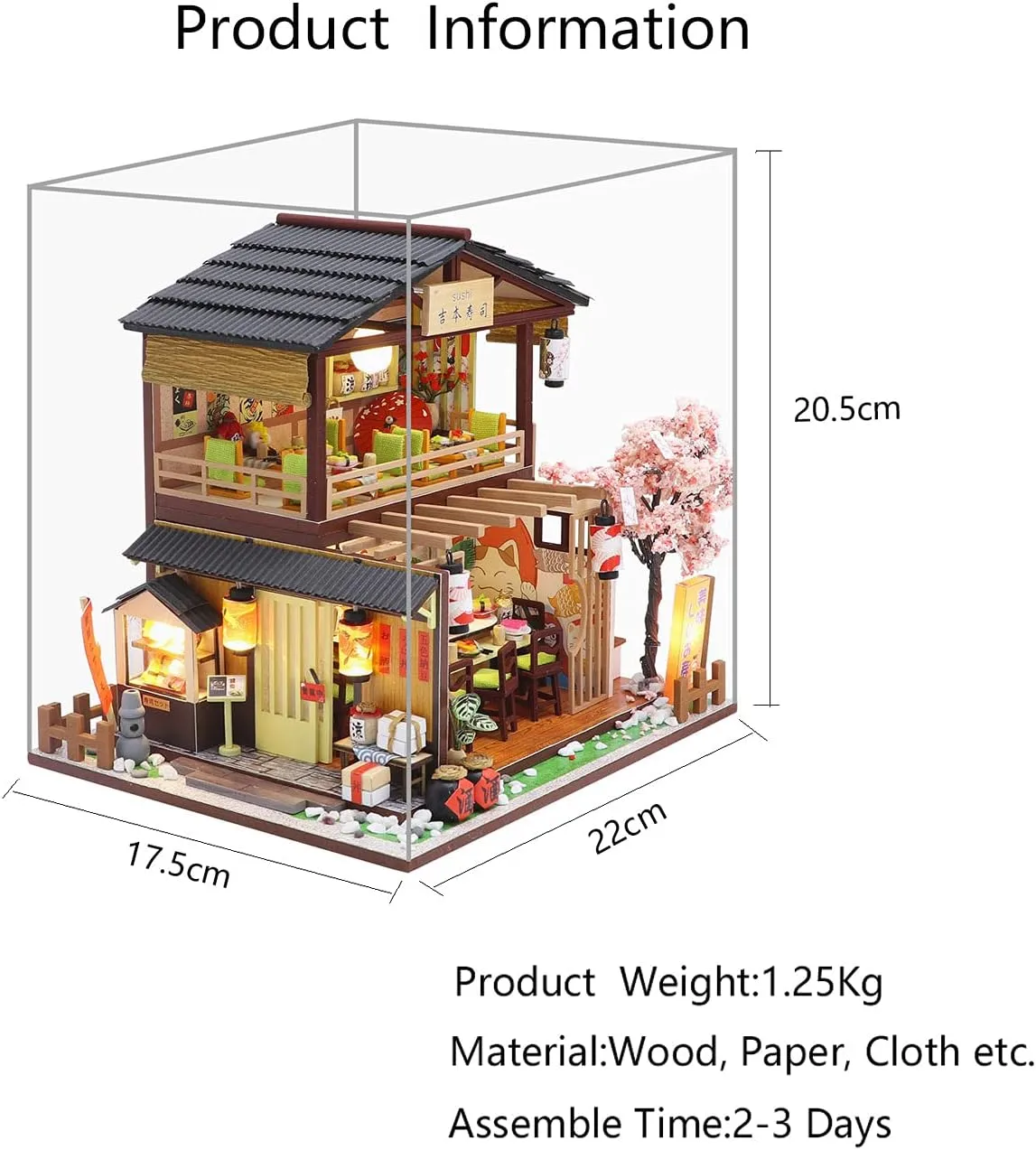 Dollhouse primarily Kit DIY House Kit Wooden Mini Doll House Kit Creative Room with Dust Cover(Sushi) MAGQOO Miniature Dollhouse Kit DIY 