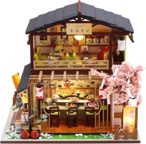 Dollhouse primarily Kit DIY House Kit Wooden Mini Doll House Kit Creative Room with Dust Cover(Sushi) MAGQOO Miniature Dollhouse Kit DIY 