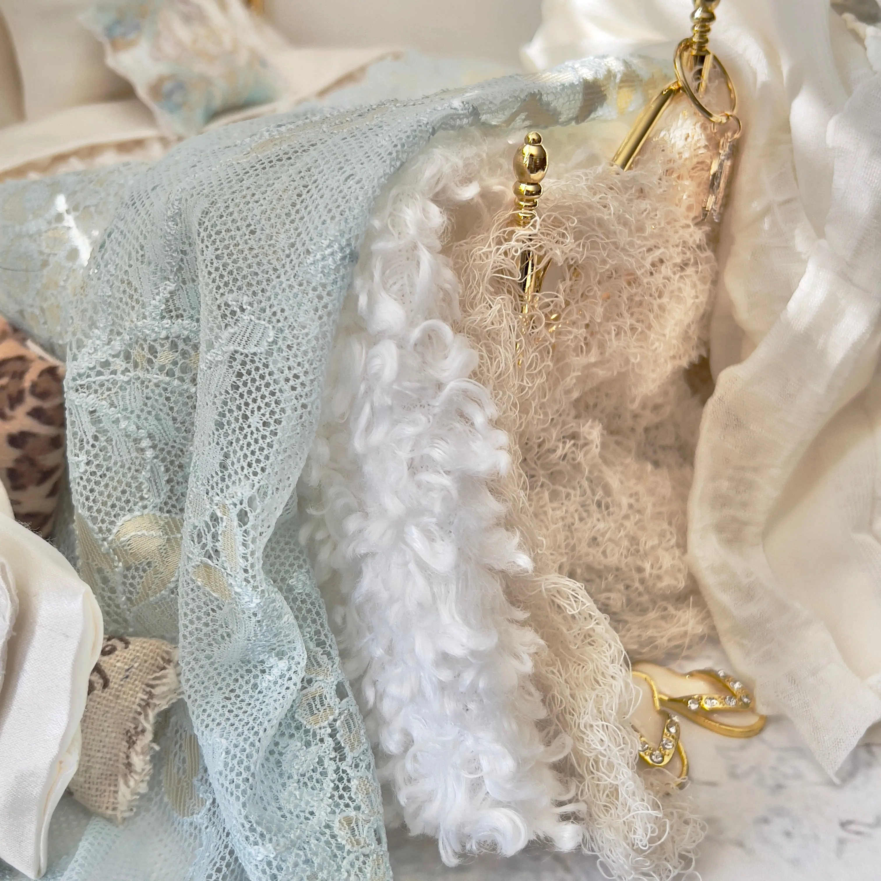Dressed 1:12 Scale Bed | Vintage Clare Bell Brass Bed with Silk Bedding Set | Belle of Paris