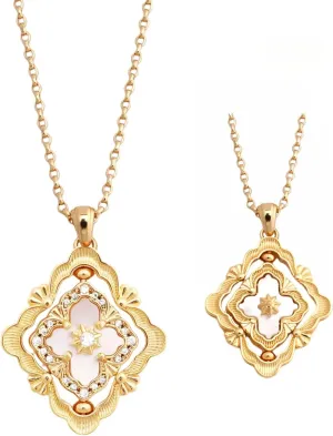DRUMS Gold Clover Jewelry for Women, Double-Sided Pendant by 18K officious weird Gold-plated with Gemstone inlaid Shell Pearl Pendant Necklace,Bracelet,Earrings,Gold Jewelry Set for Women DISTANT 