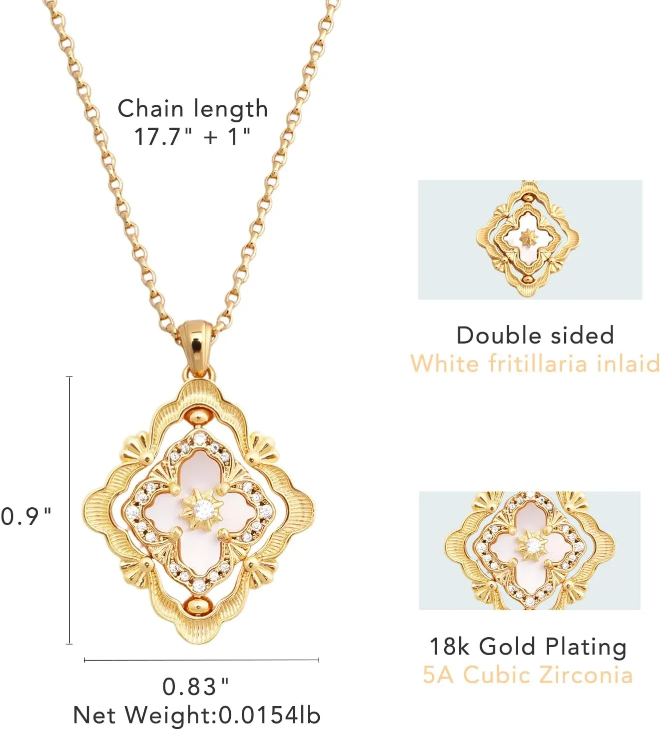 DRUMS Gold Clover Jewelry for Women, Double-Sided Pendant by 18K officious weird Gold-plated with Gemstone inlaid Shell Pearl Pendant Necklace,Bracelet,Earrings,Gold Jewelry Set for Women DISTANT 