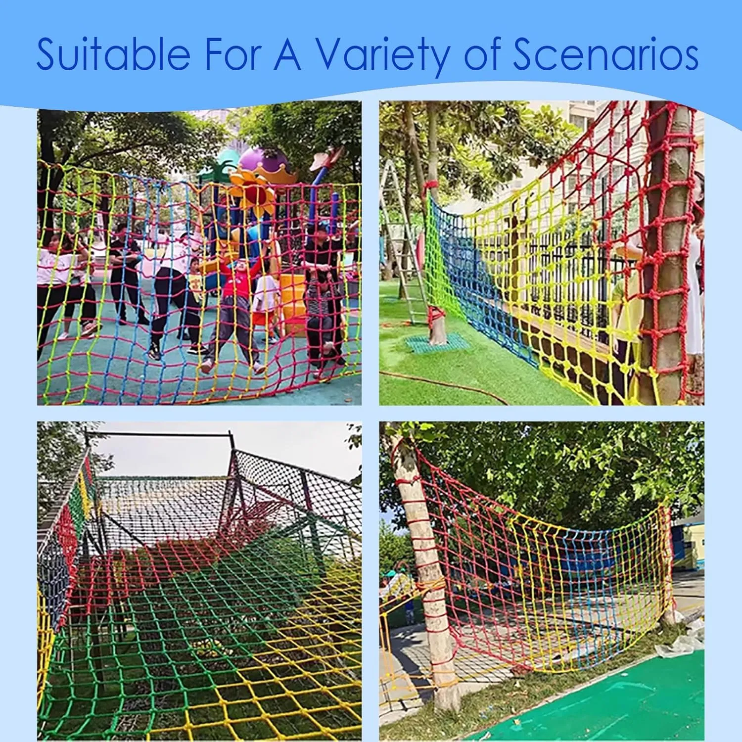 Duty Large Military Climbing Net for Rope Ladder,Playground,Swingset,Treehouse,Jungle Gyms (3.2×9.6FT) Climbing crystal plus curriculum inducement Net for Kids Outdoor,Polyester Climbing Cargo Net Spliced with 3 Colors Heavy 