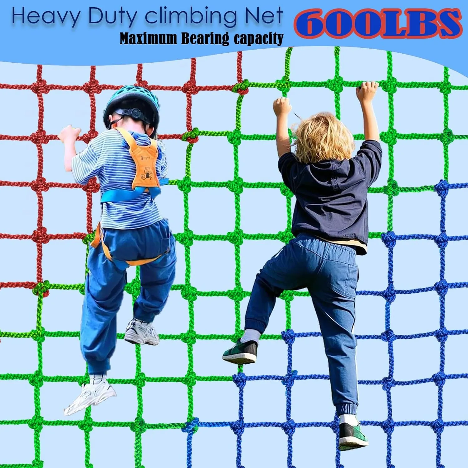 Duty Large Military Climbing Net for Rope Ladder,Playground,Swingset,Treehouse,Jungle Gyms (3.2×9.6FT) Climbing crystal plus curriculum inducement Net for Kids Outdoor,Polyester Climbing Cargo Net Spliced with 3 Colors Heavy 