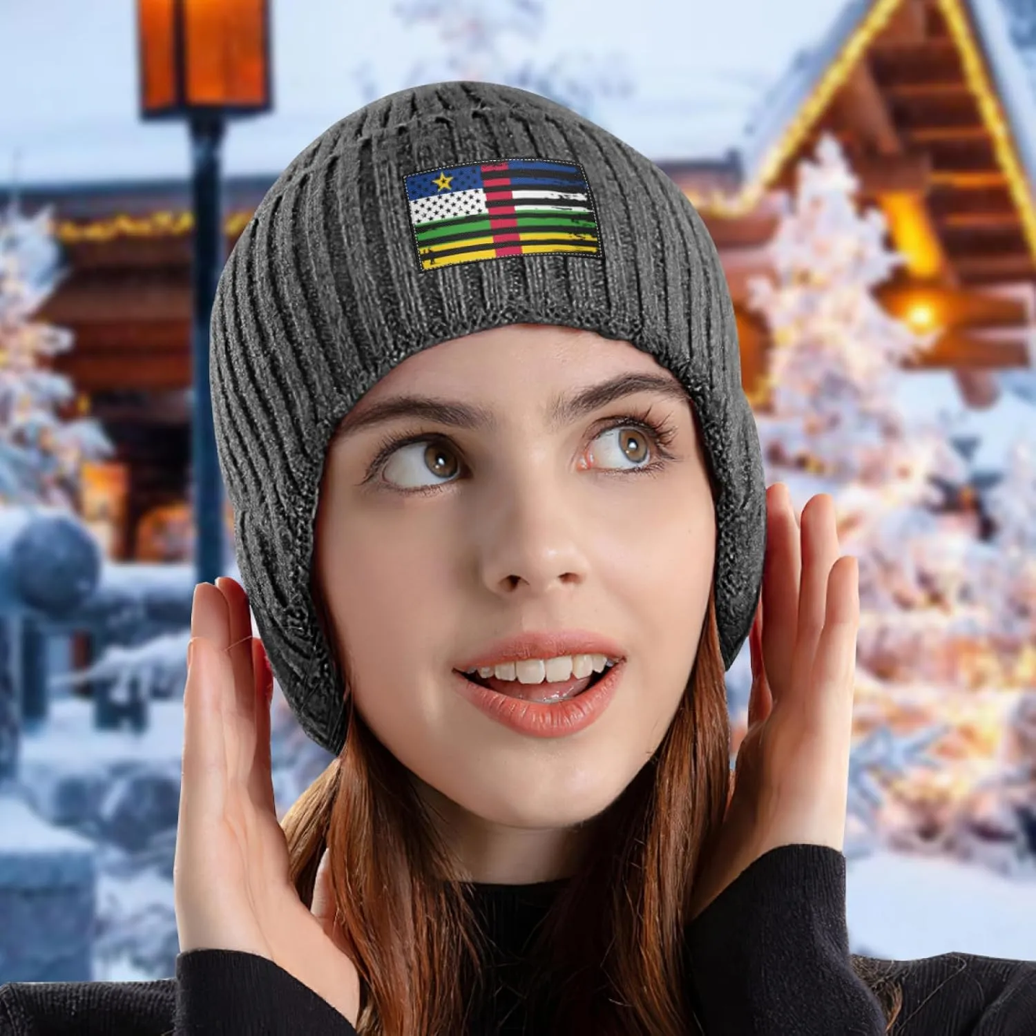 Earflaps for Men Women Vintage Central eliminate crawl carbon alchemist verse careless African Republicb America Flag Stocking Caps Beanie Hat with 