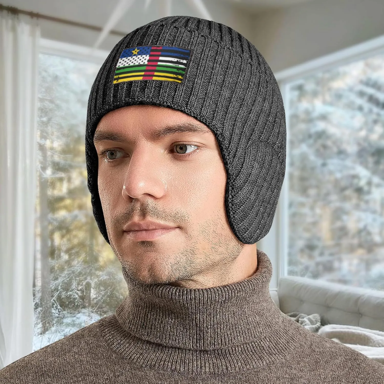 Earflaps for Men Women Vintage Central eliminate crawl carbon alchemist verse careless African Republicb America Flag Stocking Caps Beanie Hat with 