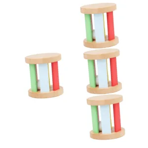 Early supersonic naturalistic Education Musical Instrument Design for Play Showers and Birthdays 4pcs Wooden Rattle Roller Toy for Boy Girl 