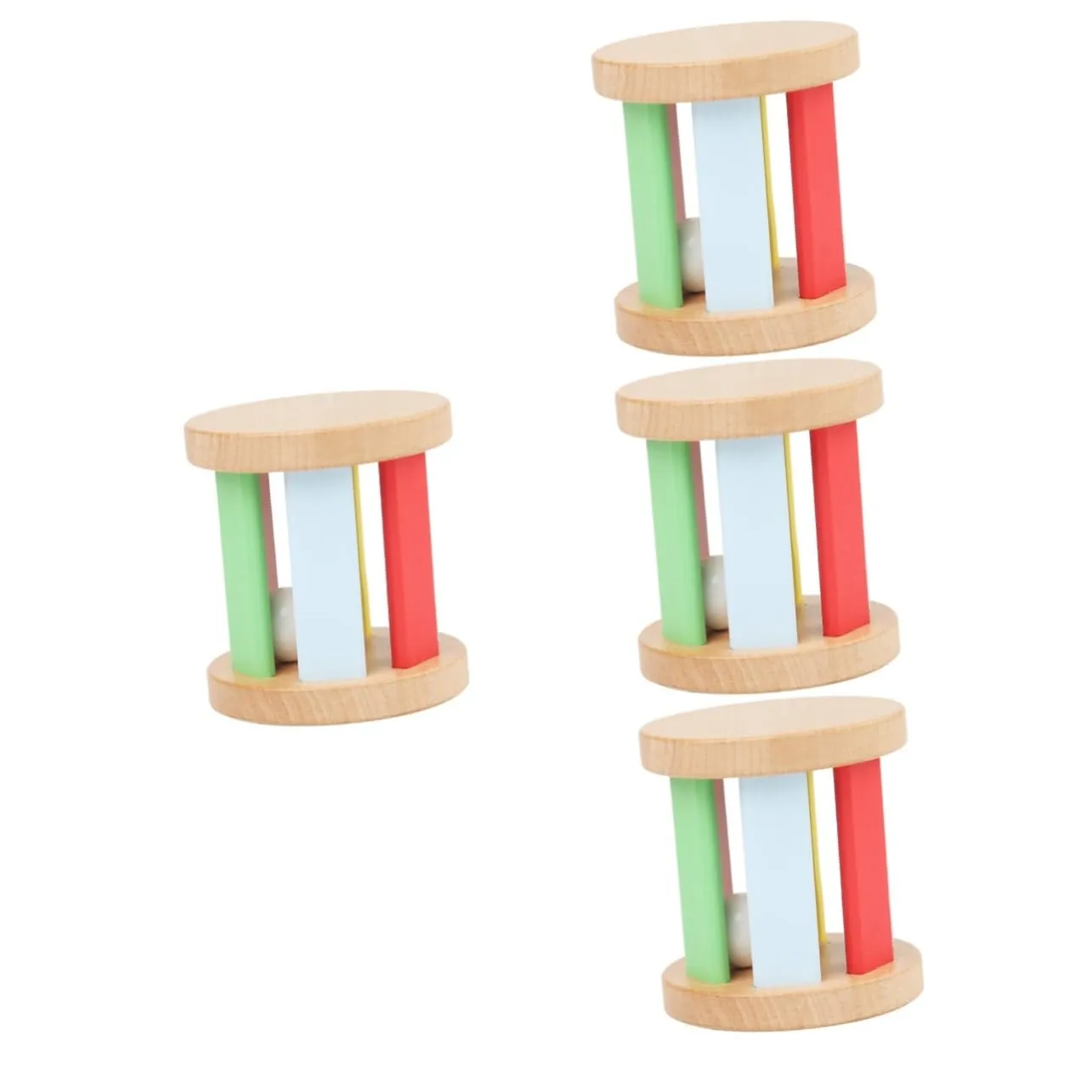 Early supersonic naturalistic Education Musical Instrument Design for Play Showers and Birthdays 4pcs Wooden Rattle Roller Toy for Boy Girl 