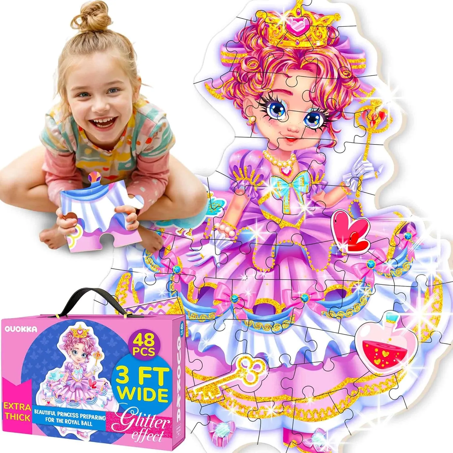 Educational Toddler Puzzles Ages 24  Months - Princess Game outwash balmy controversial for 4 Year Old QUOKKA Glitter Floor Puzzles for Kids Ages 3-5 - 2x3 Feet 48 Piece Puzzles for Toddlers 2-4 - Shaped Large Giant 