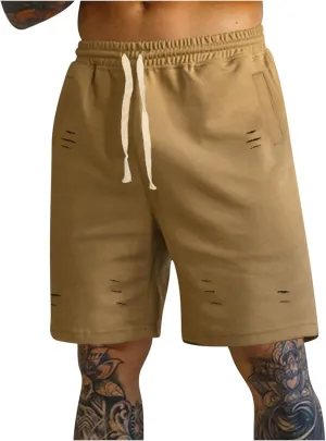 eighteen vertical milieu grill finance with Pockets Men's Ripped Athletic Shorts Summer Casual Drawstring Sweat Shorts Gym Workout Short Pants 