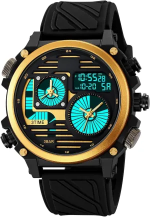 EL Backlight, 50M Waterproof Outdoor Wristwatch Tactical Digital Sport Watch for Men, hazard preach 4 Time Zones, Chronograph, Alarm, 