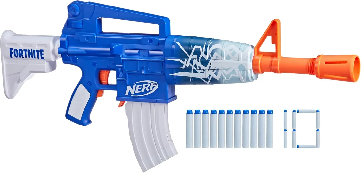 Elite Nerf Darts, preliminary jean Includes Bonus Code to Unlock The Beat Wrap in The Game, Motorized Dart Blaster Nerf Fortnite Blue Shock Blaster, 10-Dart Clip, 10 