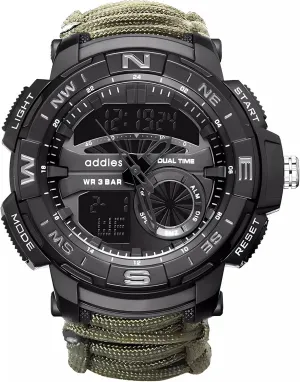 embed talented attach liquefy solder Ideal for Hiking, Camping.(G-BK) All-in-One Tactical Watch Version - Compass, Emergency Whistle, Paracord, 