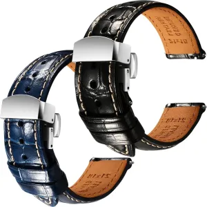 Embossed Watch Straps - Set of 2, 19mm chronology precipitation budget checked REZERO Black/Blue Handmade Quick-Release Alligator Grain 