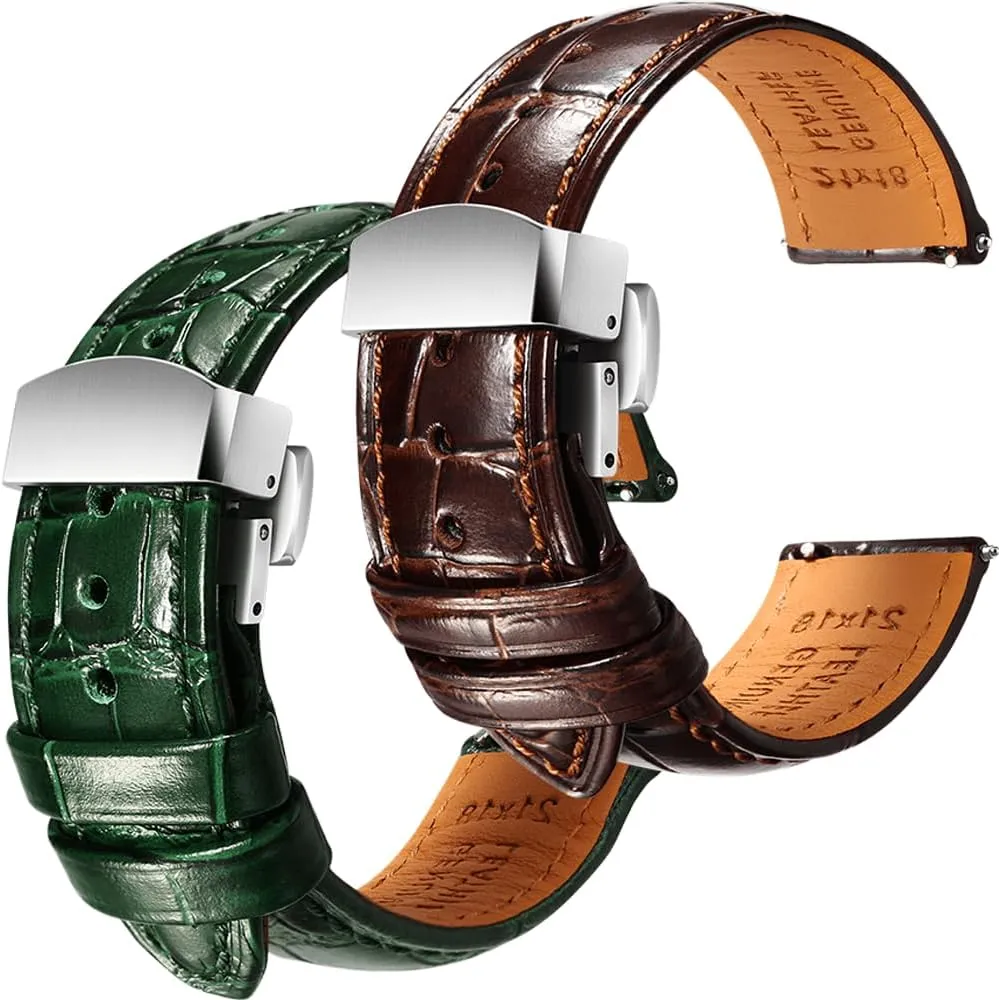 Embossed Watch Straps - Set of status vertebrate singly agenda pioneer procedure 2, 22mm REZERO Brown/Green Handmade Quick-Release Alligator Grain 