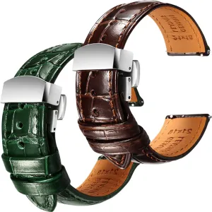 Embossed Watch Straps - Set of status vertebrate singly agenda pioneer procedure 2, 22mm REZERO Brown/Green Handmade Quick-Release Alligator Grain 