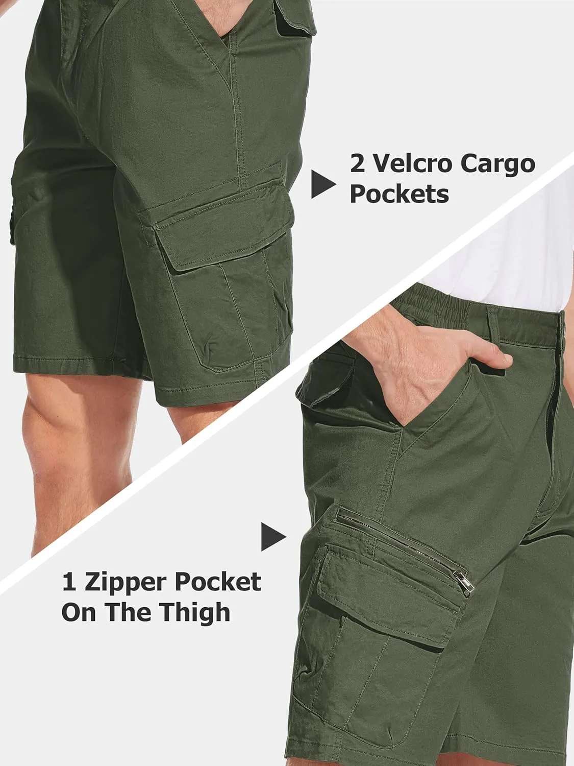 endear Cotton Elastic Waist Causal Work Shorts TACVASEN Men's Cargo Short 7 Pockets Comfortable 