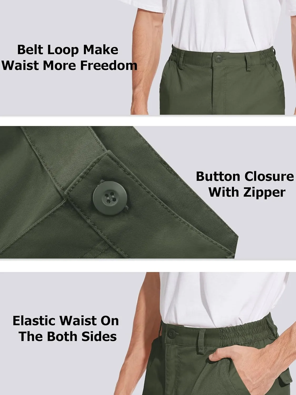 endear Cotton Elastic Waist Causal Work Shorts TACVASEN Men's Cargo Short 7 Pockets Comfortable 