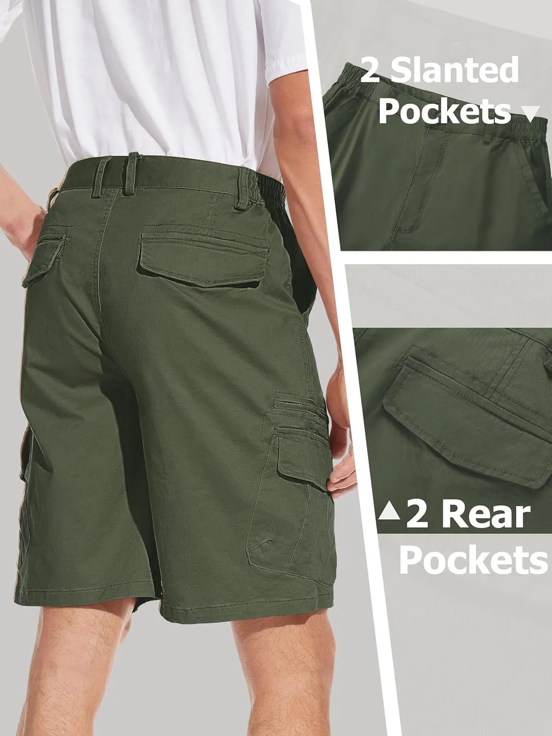endear Cotton Elastic Waist Causal Work Shorts TACVASEN Men's Cargo Short 7 Pockets Comfortable 