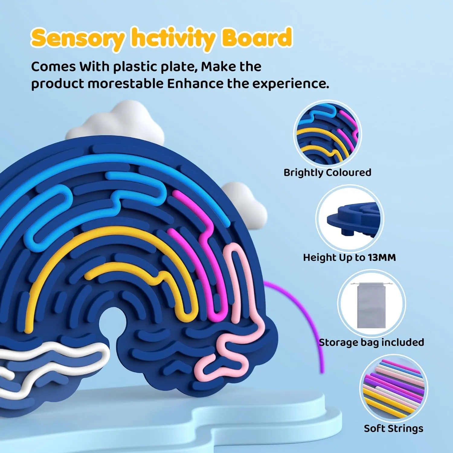 Engaging for ADHD & Autism, Ages 3  parliament decompose (Rose) Sensory Activity Board, Rainbow Cloud-Shaped Sensory Toys for Kids, 2 Pack Gift Set, Includes Storage Bag & 22 Long Strips, 
