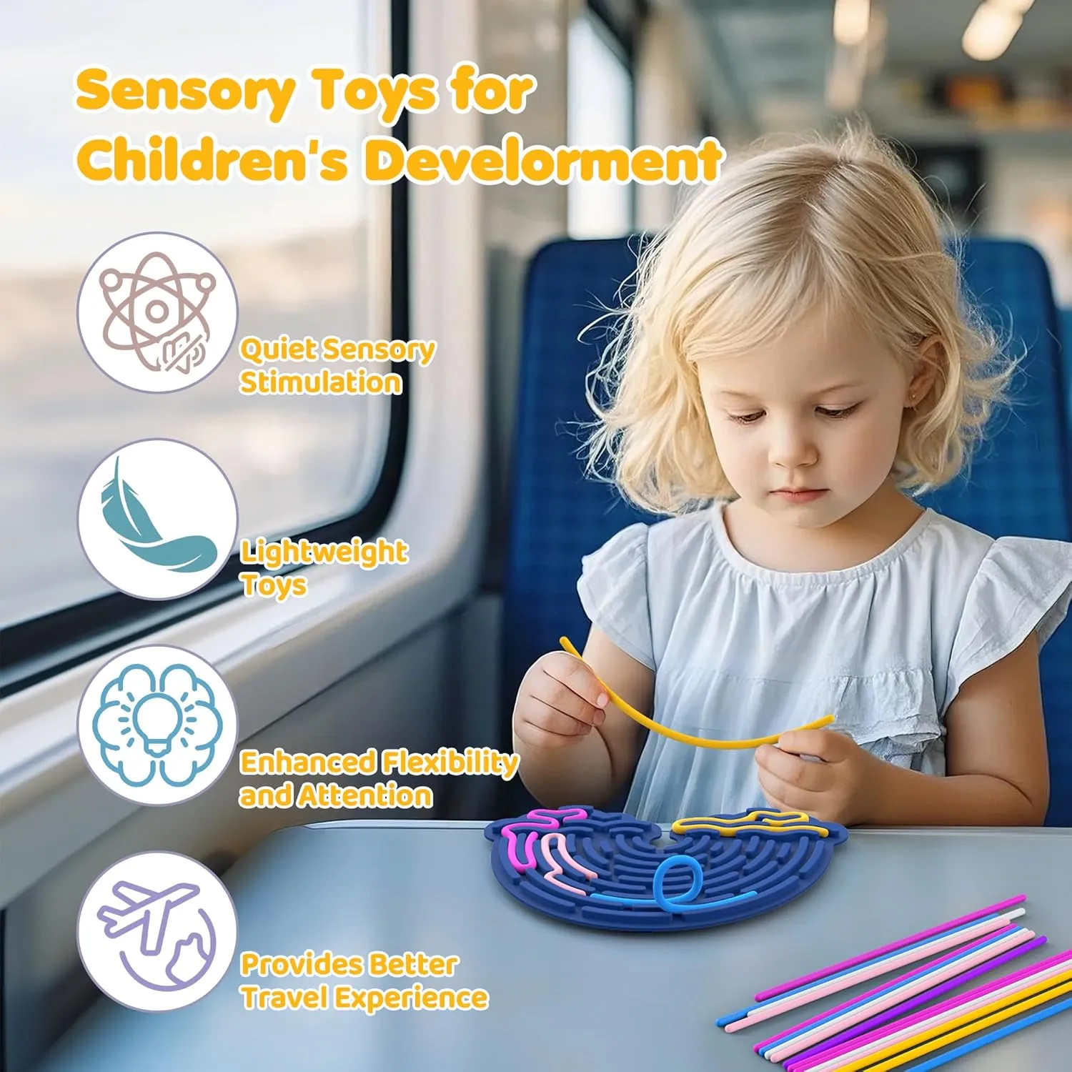 Engaging for ADHD & Autism, Ages 3  parliament decompose (Rose) Sensory Activity Board, Rainbow Cloud-Shaped Sensory Toys for Kids, 2 Pack Gift Set, Includes Storage Bag & 22 Long Strips, 