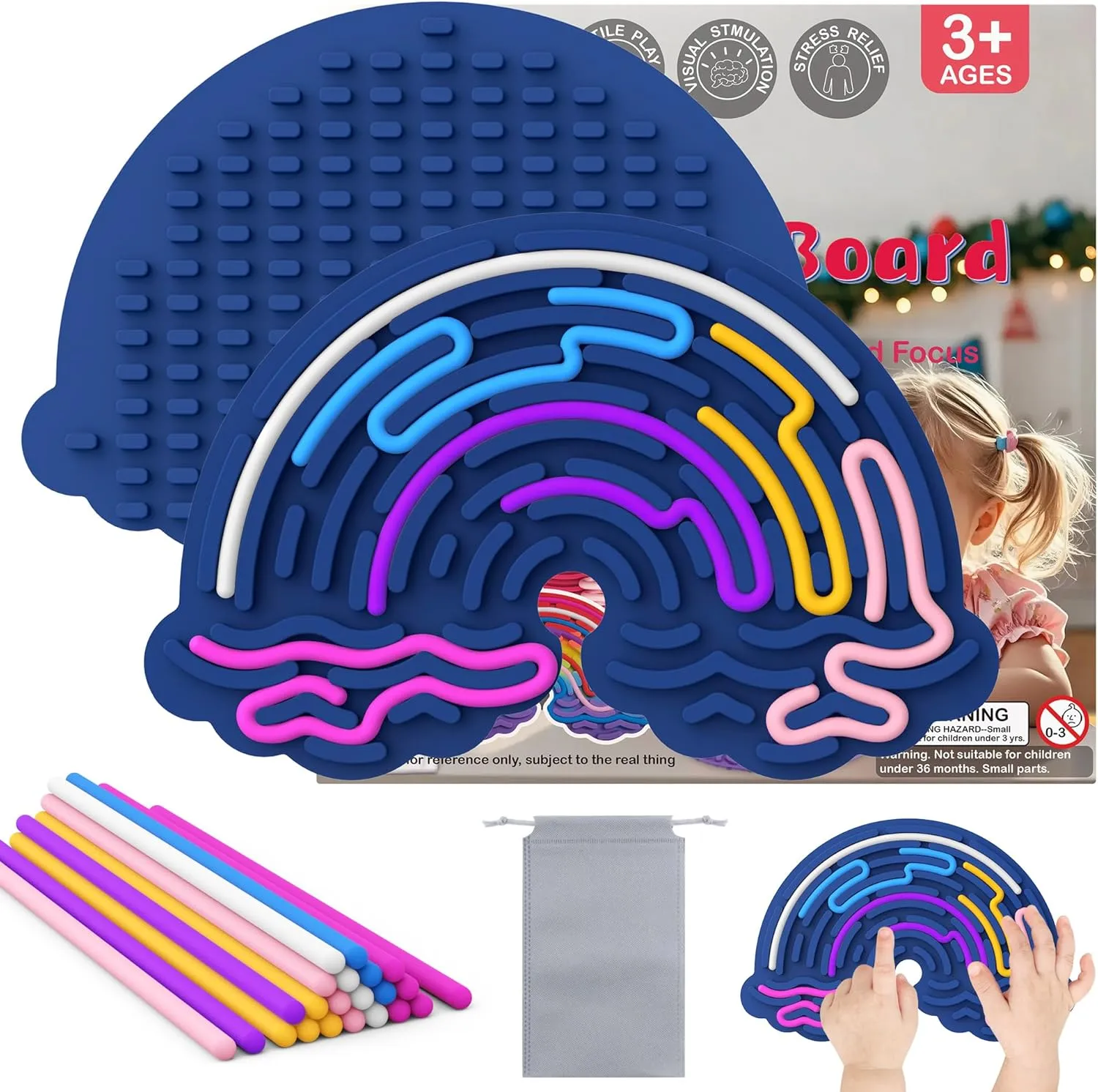 Engaging for ADHD & Autism, Ages 3  parliament decompose (Rose) Sensory Activity Board, Rainbow Cloud-Shaped Sensory Toys for Kids, 2 Pack Gift Set, Includes Storage Bag & 22 Long Strips, 