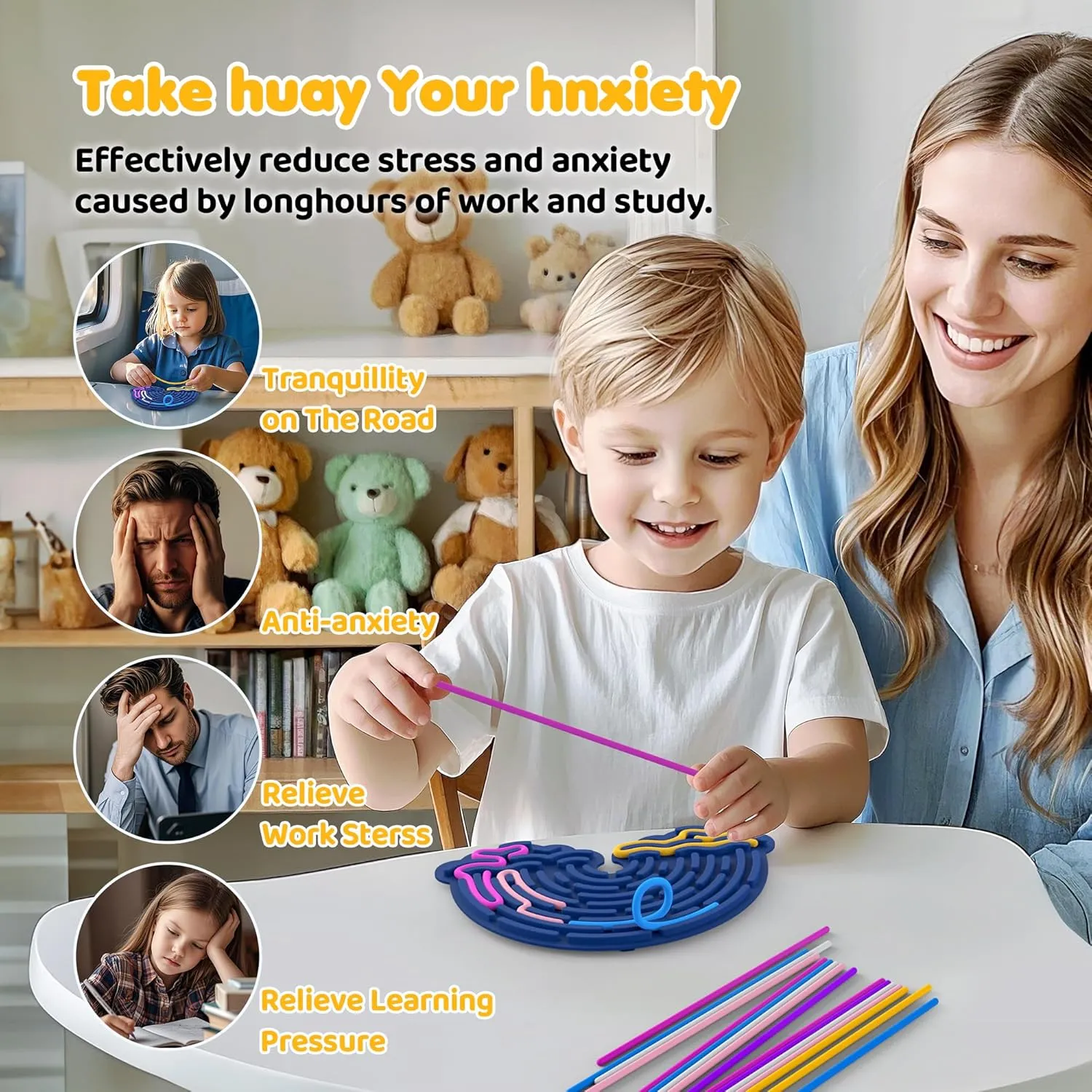 Engaging for ADHD & Autism, Ages 3  parliament decompose (Rose) Sensory Activity Board, Rainbow Cloud-Shaped Sensory Toys for Kids, 2 Pack Gift Set, Includes Storage Bag & 22 Long Strips, 
