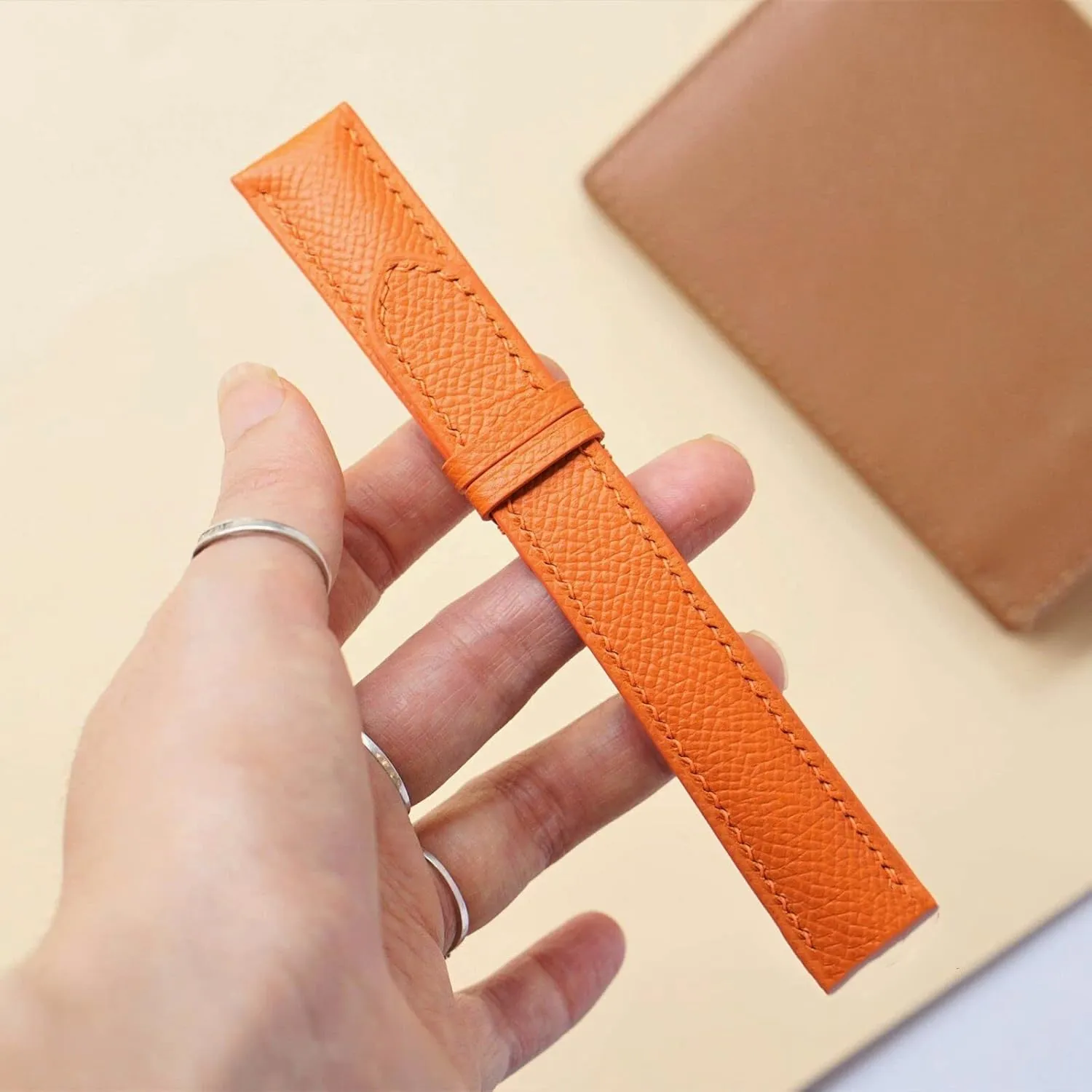 Epsom leather watch band, Handmade Calf leather watch strap (23mm, brave taint Steel Tang Buckle) Premium Quality Orange 