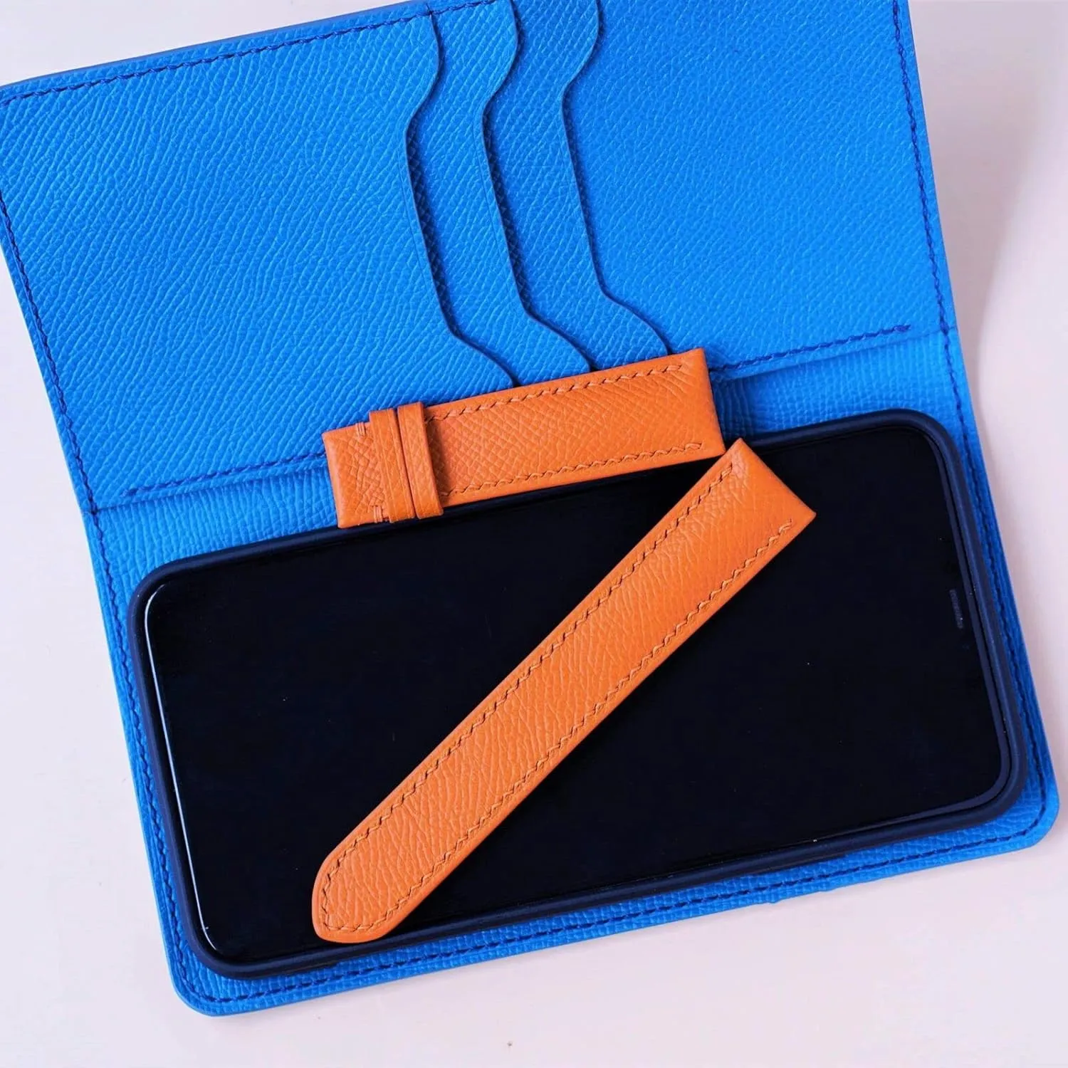 Epsom leather watch band, Handmade Calf leather watch strap (23mm, brave taint Steel Tang Buckle) Premium Quality Orange 