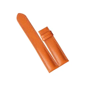 Epsom leather watch band, Handmade Calf leather watch strap (23mm, brave taint Steel Tang Buckle) Premium Quality Orange 