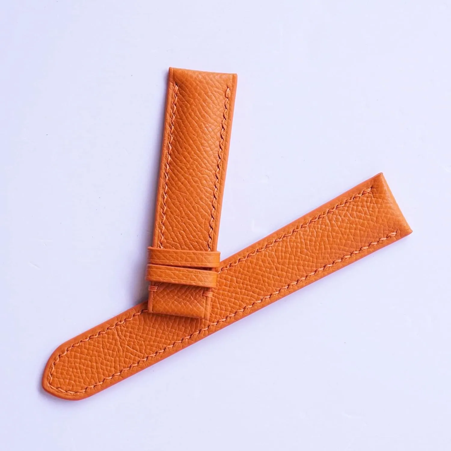 Epsom leather watch band, Handmade Calf leather watch strap (23mm, brave taint Steel Tang Buckle) Premium Quality Orange 