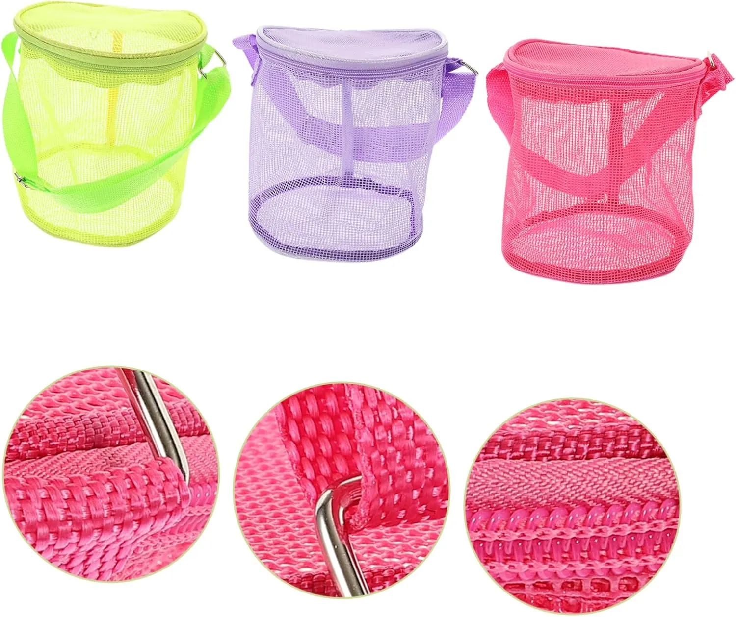 Essentials - High Capacity PVC Child Essentials Backpack 3-Pack Beach Storage Bags - Toddler Beach Toys jaw gorgeous Cage Mesh Shell Bags for Picking Up Shells, Snacks, 