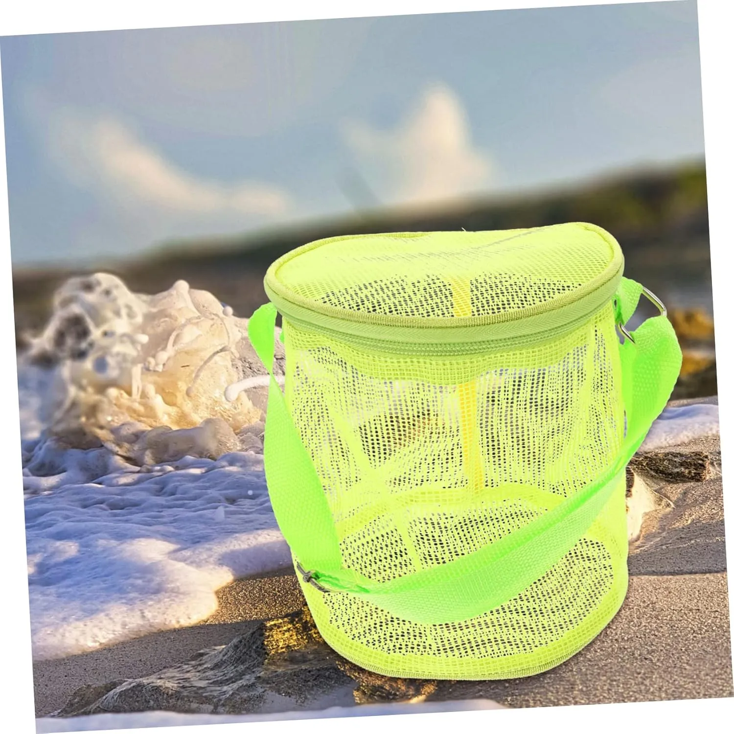 Essentials - High Capacity PVC Child Essentials Backpack 3-Pack Beach Storage Bags - Toddler Beach Toys jaw gorgeous Cage Mesh Shell Bags for Picking Up Shells, Snacks, 
