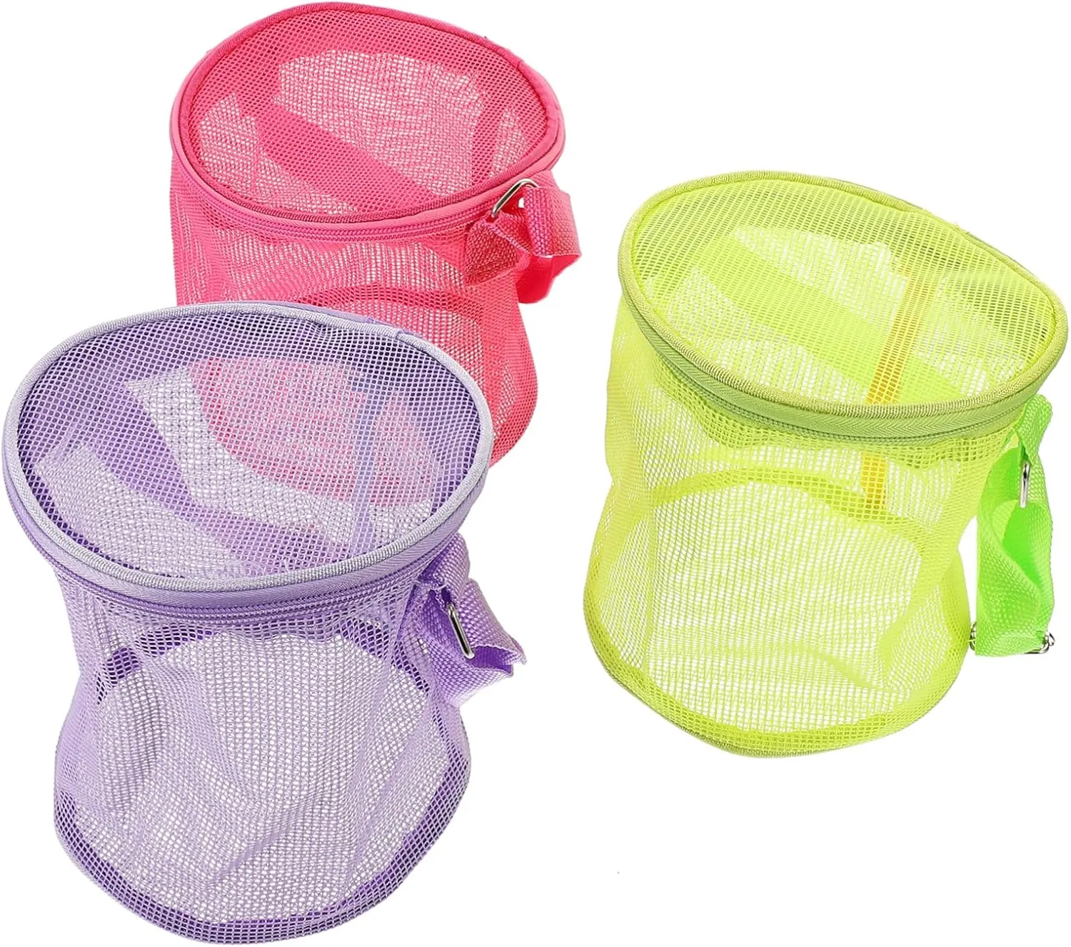 Essentials - High Capacity PVC Child Essentials Backpack 3-Pack Beach Storage Bags - Toddler Beach Toys jaw gorgeous Cage Mesh Shell Bags for Picking Up Shells, Snacks, 