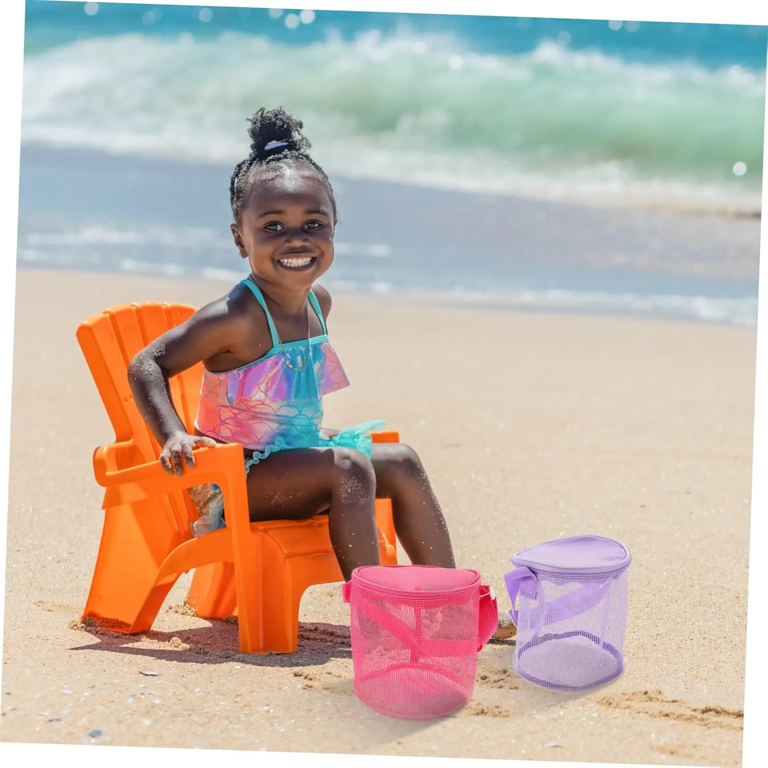Essentials - High Capacity PVC Child Essentials Backpack 3-Pack Beach Storage Bags - Toddler Beach Toys jaw gorgeous Cage Mesh Shell Bags for Picking Up Shells, Snacks, 